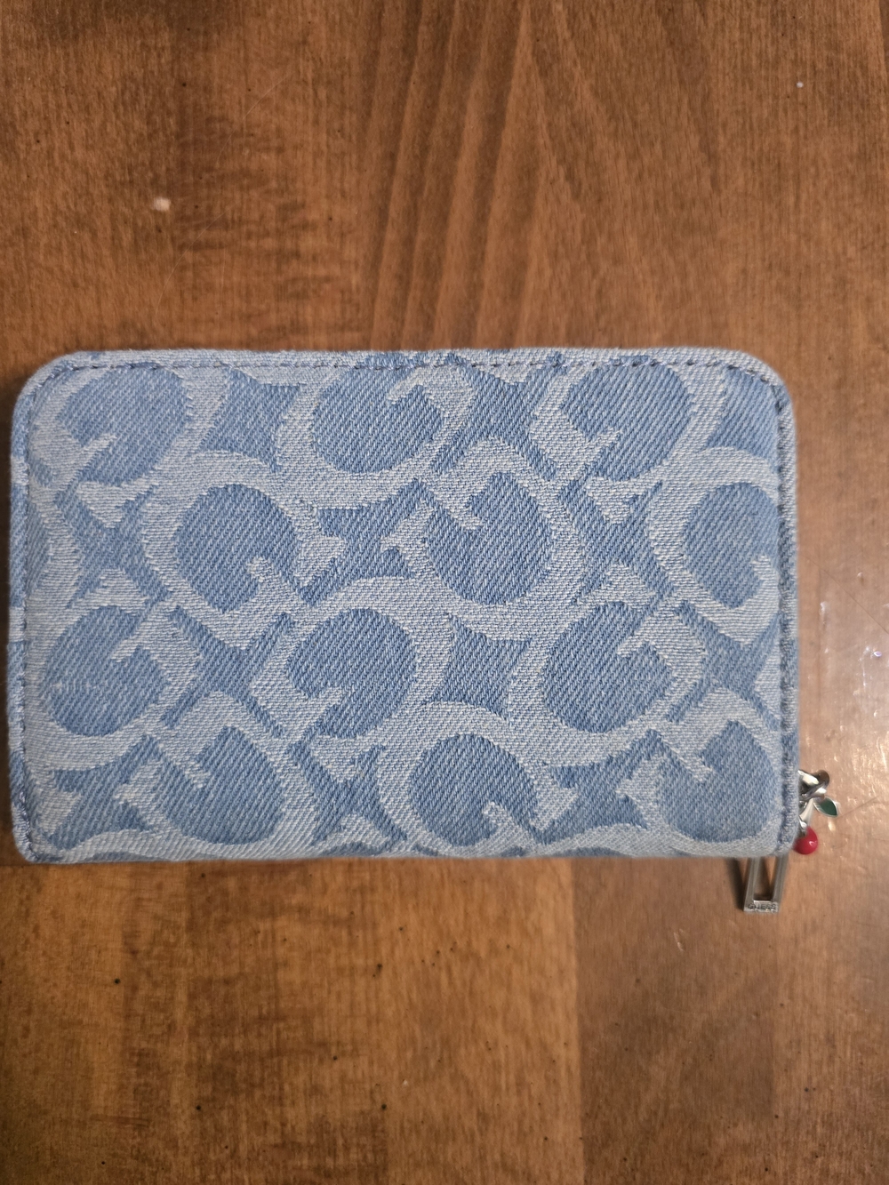 GUESS Denim Cherry Zip Around Wallet - Light Blue - Picture 3 of 6